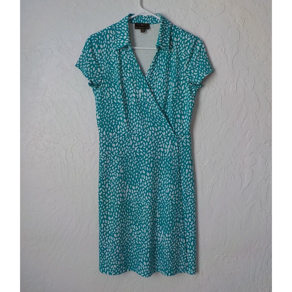 Fenn Wright Manson Green Teal Mini Dress Women 6 VNeck FauxWrap Stretch Pullover